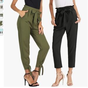 NWT Grace Karin Paper Bag High Waist Pants with Belt Size S